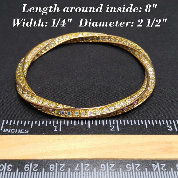 Vintage AB Rhinestone Twisted Bangle Bracelet, 1980s - Picture 9 of 10